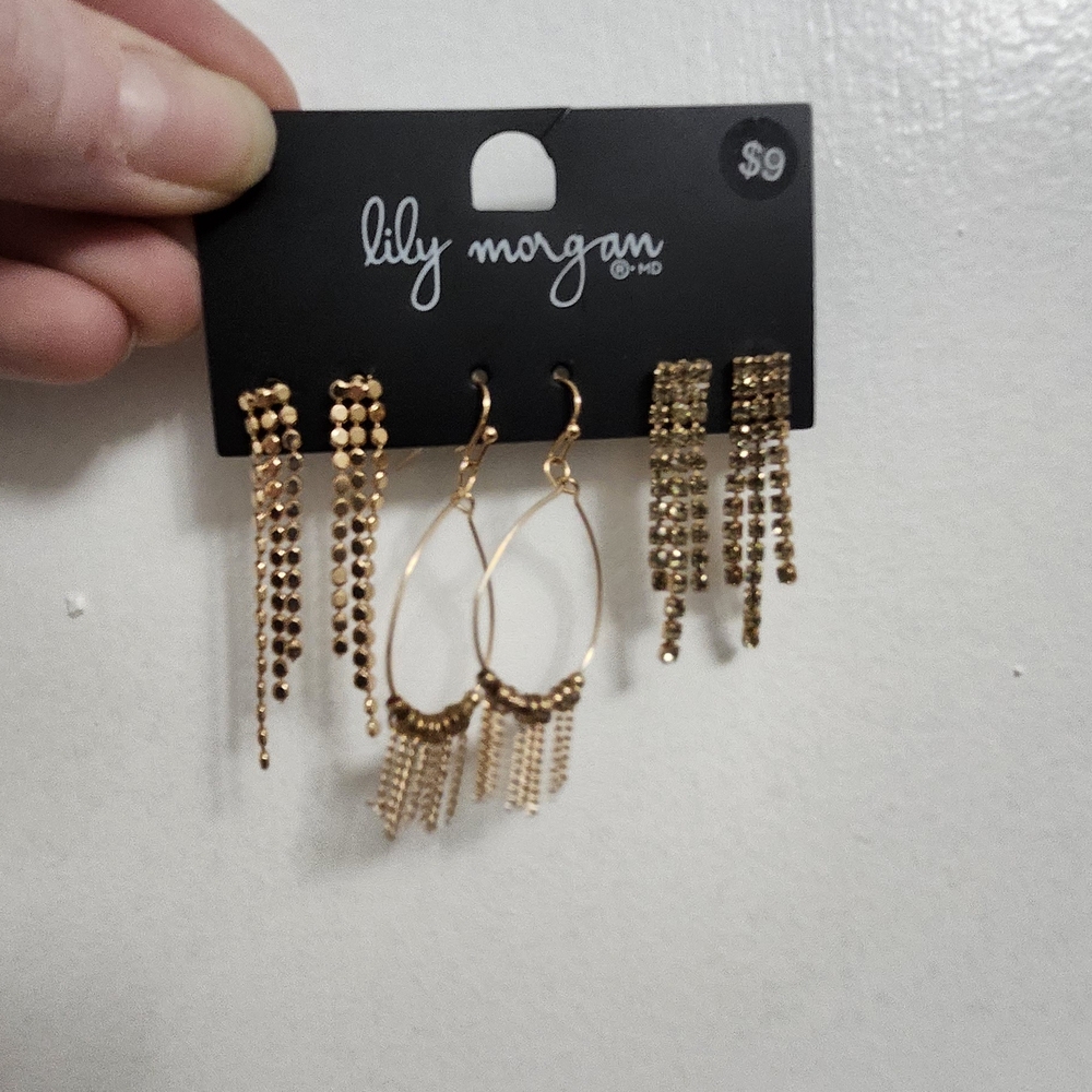 Lily Morgan Gold Dangle Earrings Trio